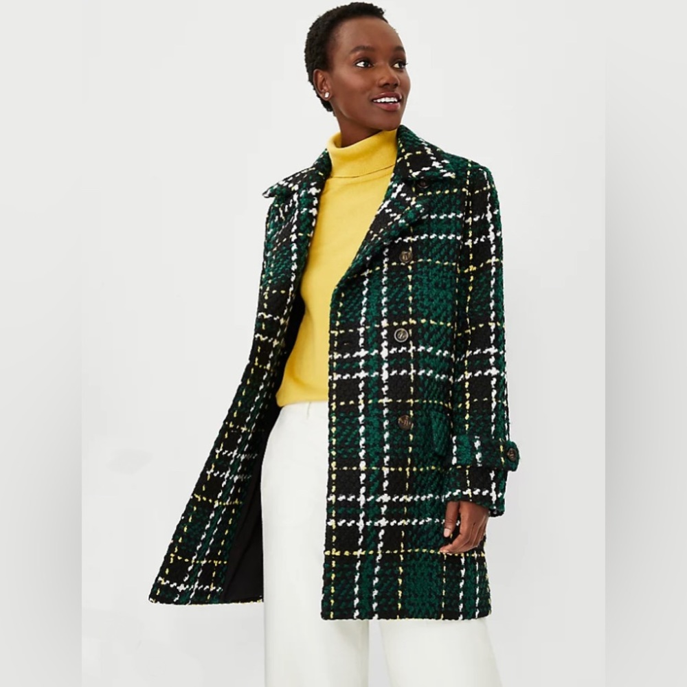 Ann Taylor Small Plaid Peacoat Small